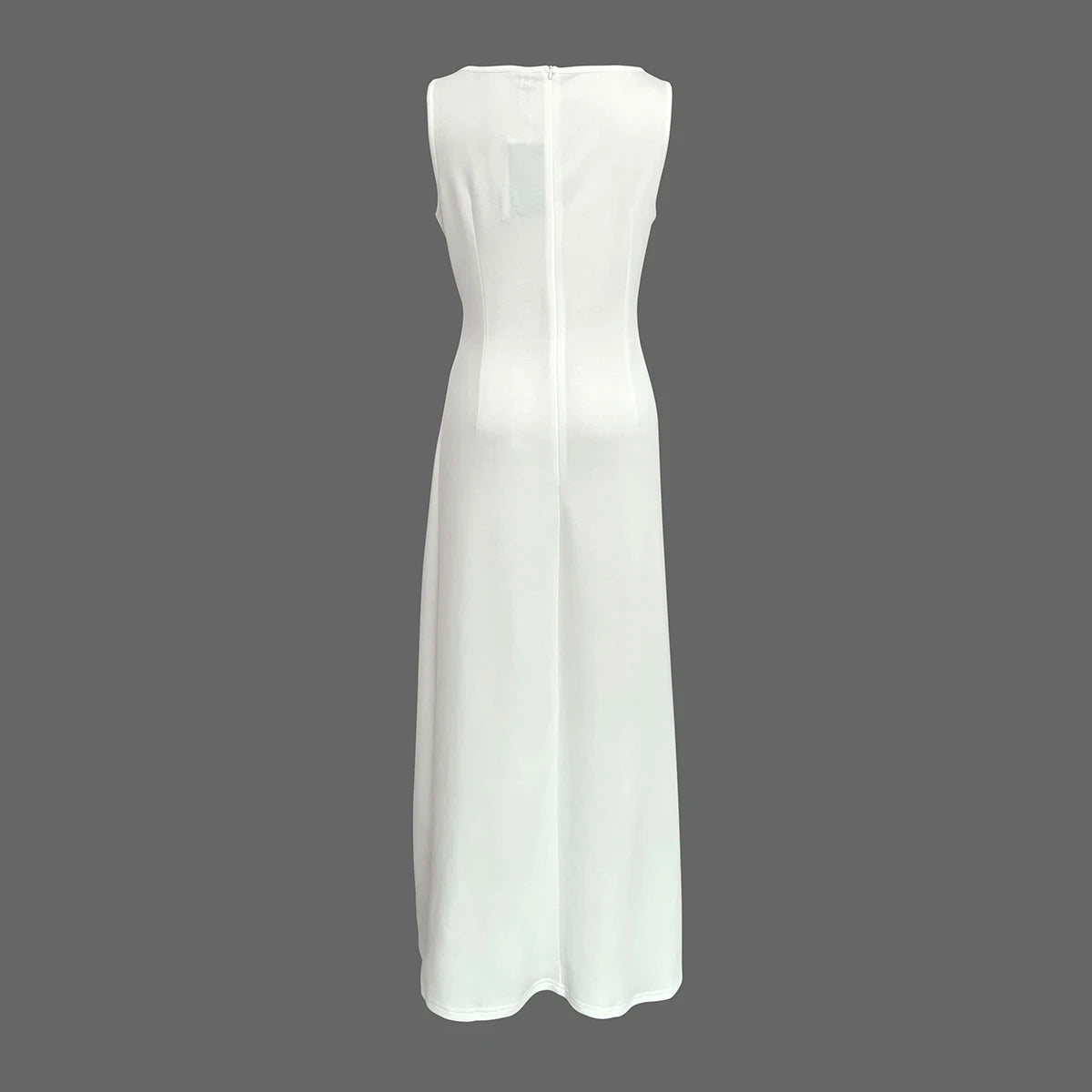 White Pleated Sleeveless A-Line Maxi Dress