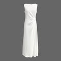 White Pleated Sleeveless A-Line Maxi Dress
