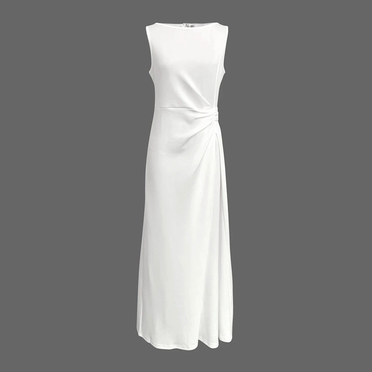White Pleated Sleeveless A-Line Maxi Dress