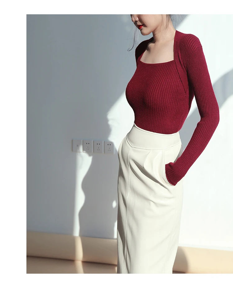 Women's Mid-Length Pu Leather High-Waisted Pencil Skirt