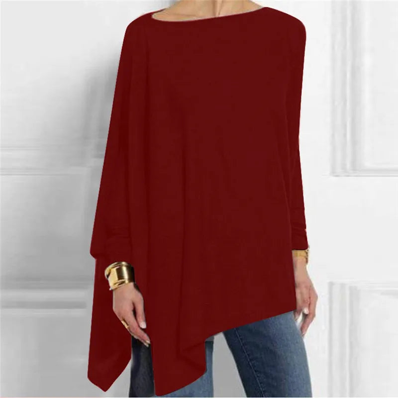 Cotton O Neck Long Sleeve Pullover Blouse