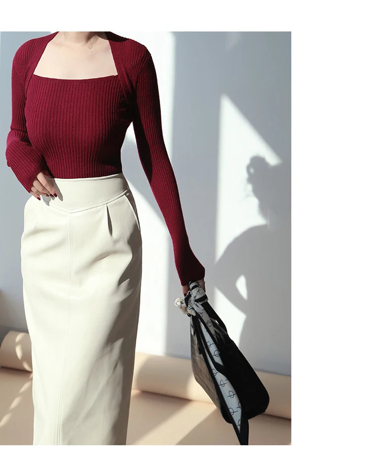 Women's Mid-Length Pu Leather High-Waisted Pencil Skirt
