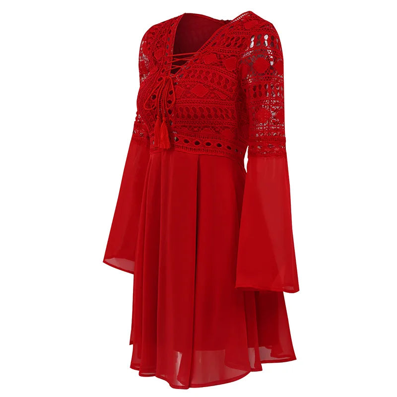 Women's Short A-Line Mini Dress with Ruffled Sleeves