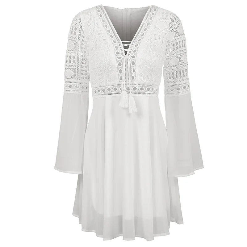 Women's Short A-Line Mini Dress with Ruffled Sleeves