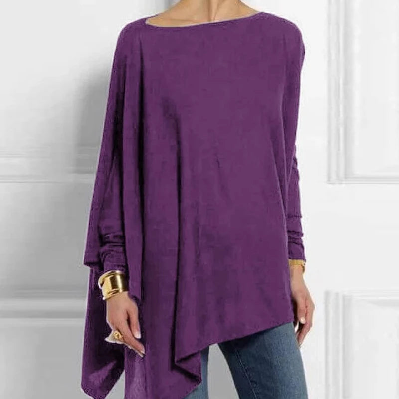 Cotton O Neck Long Sleeve Pullover Blouse