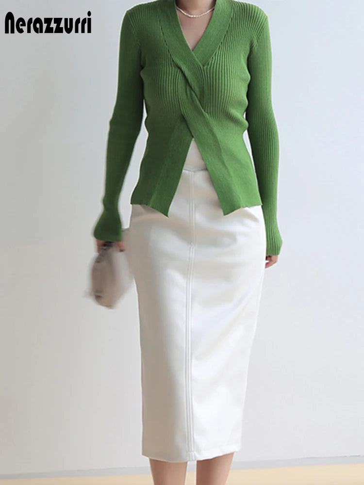 Women's Mid-Length Pu Leather High-Waisted Pencil Skirt