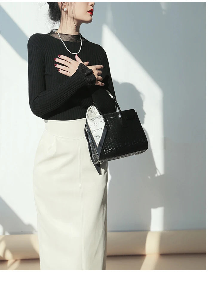Women's Mid-Length Pu Leather High-Waisted Pencil Skirt