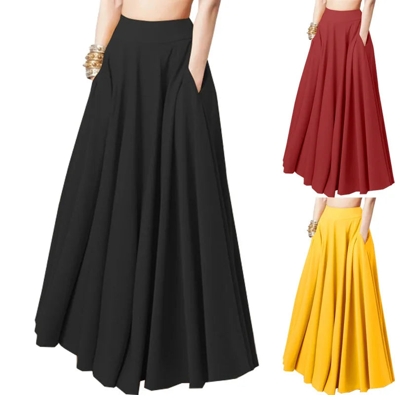 Breathable Half Body Pleated Skirt Micro Elastic Polyester Long Dresses