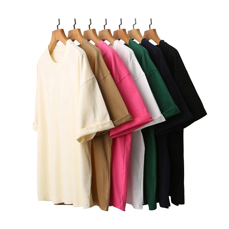 Plus Size Heavy-weight Cotton Blend Crewneck Short-sleeve T-Shirt Shirt