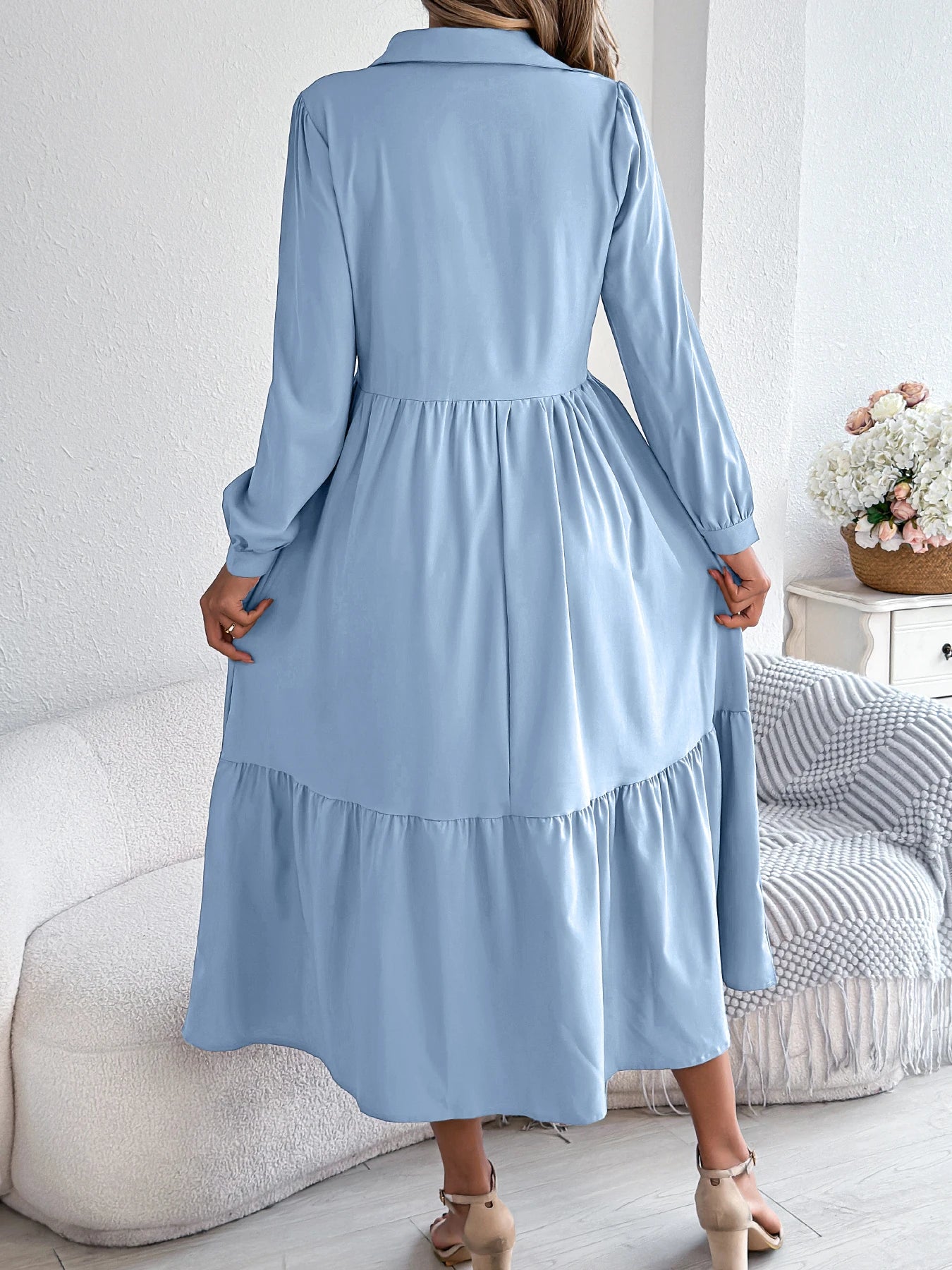 Women's Casual Button Down Long Sleeved Dress