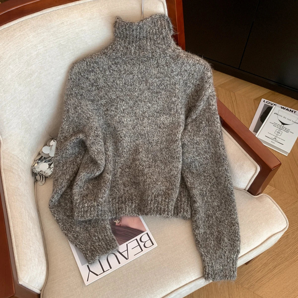 Turtleneck Cardigan Sweater