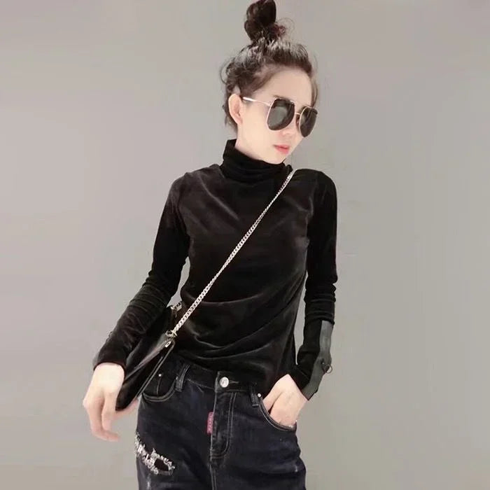 Velvet High Collar Long Sleeve Shirt