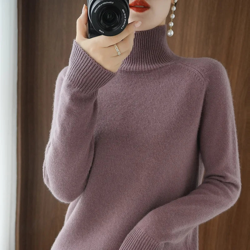 Merino Wool Mock Neck Pullover Sweater