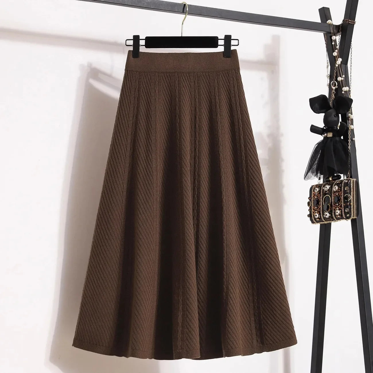 Knitted High-Waisted A-Line Skirt