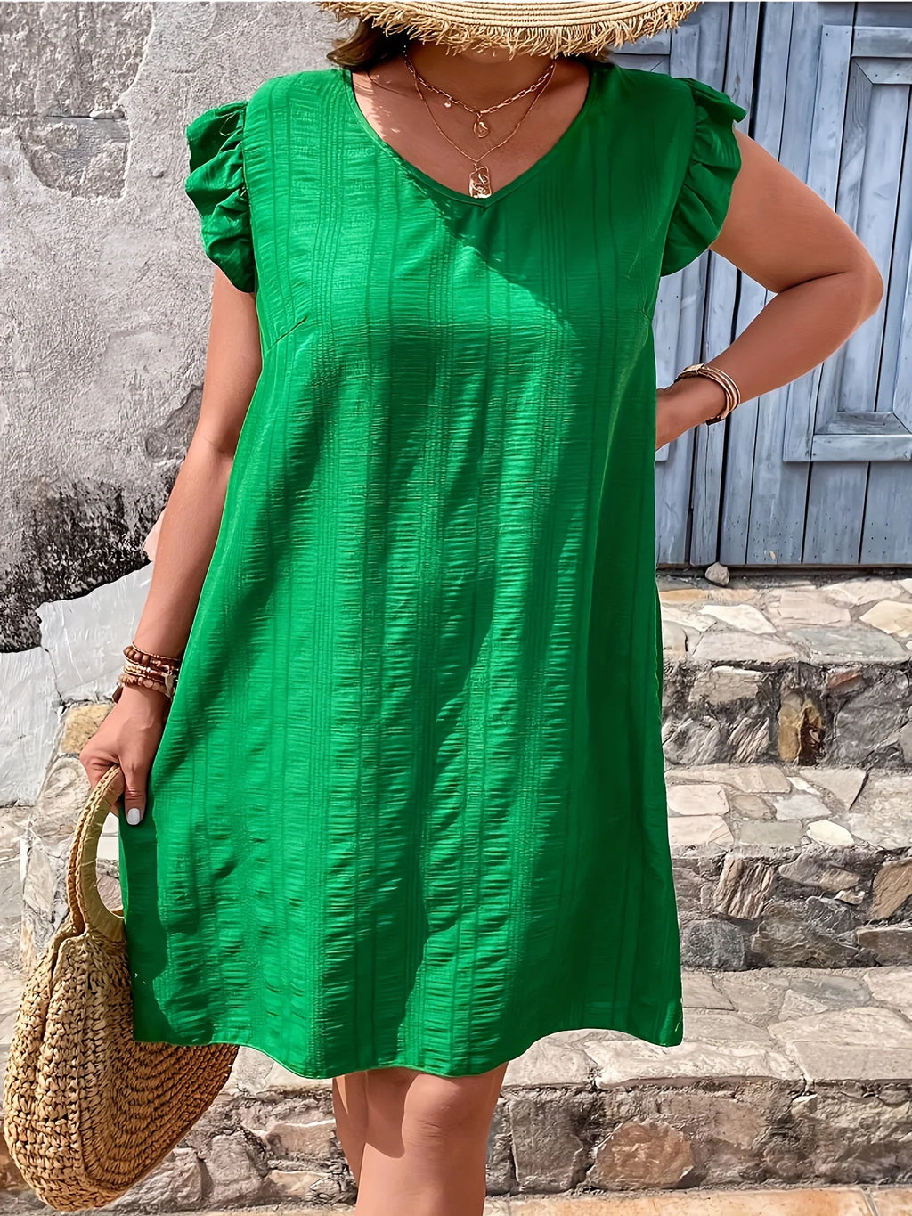 Plus Size Women's Open Back w/V-Neck Loose Dress