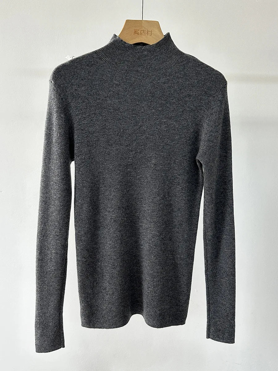 100% Wool Long Sleeve Mock Neck Sweater