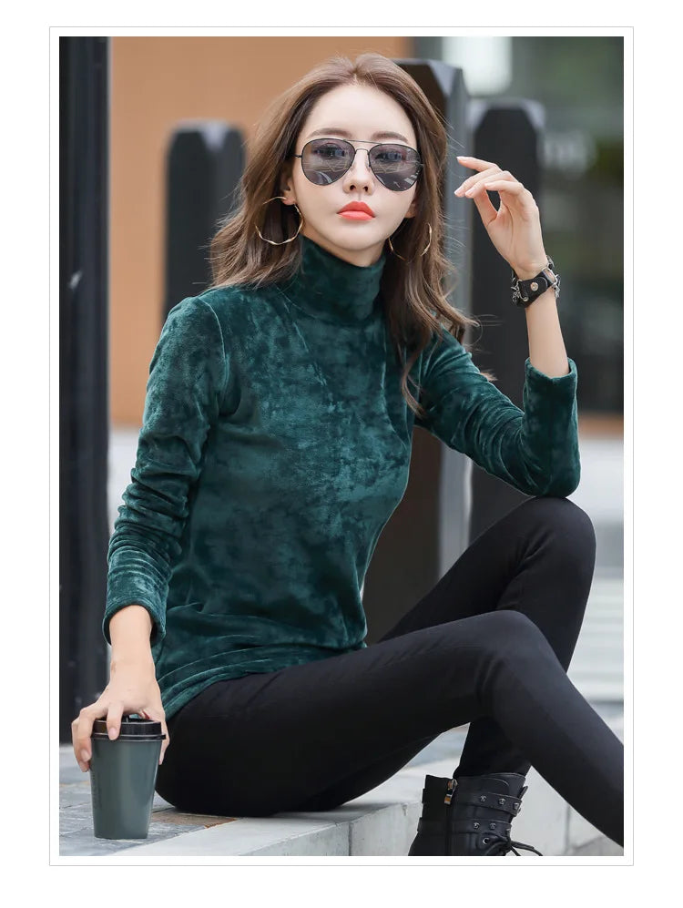 Velvet, Long Sleeve, High Neck Top