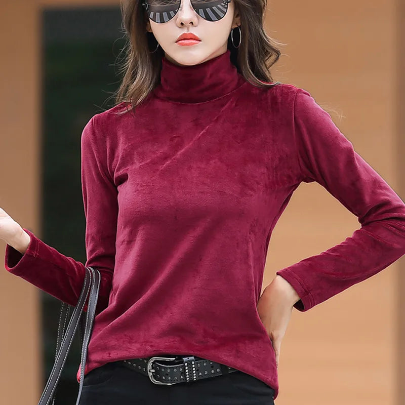 Velvet, Long Sleeve, High Neck Top