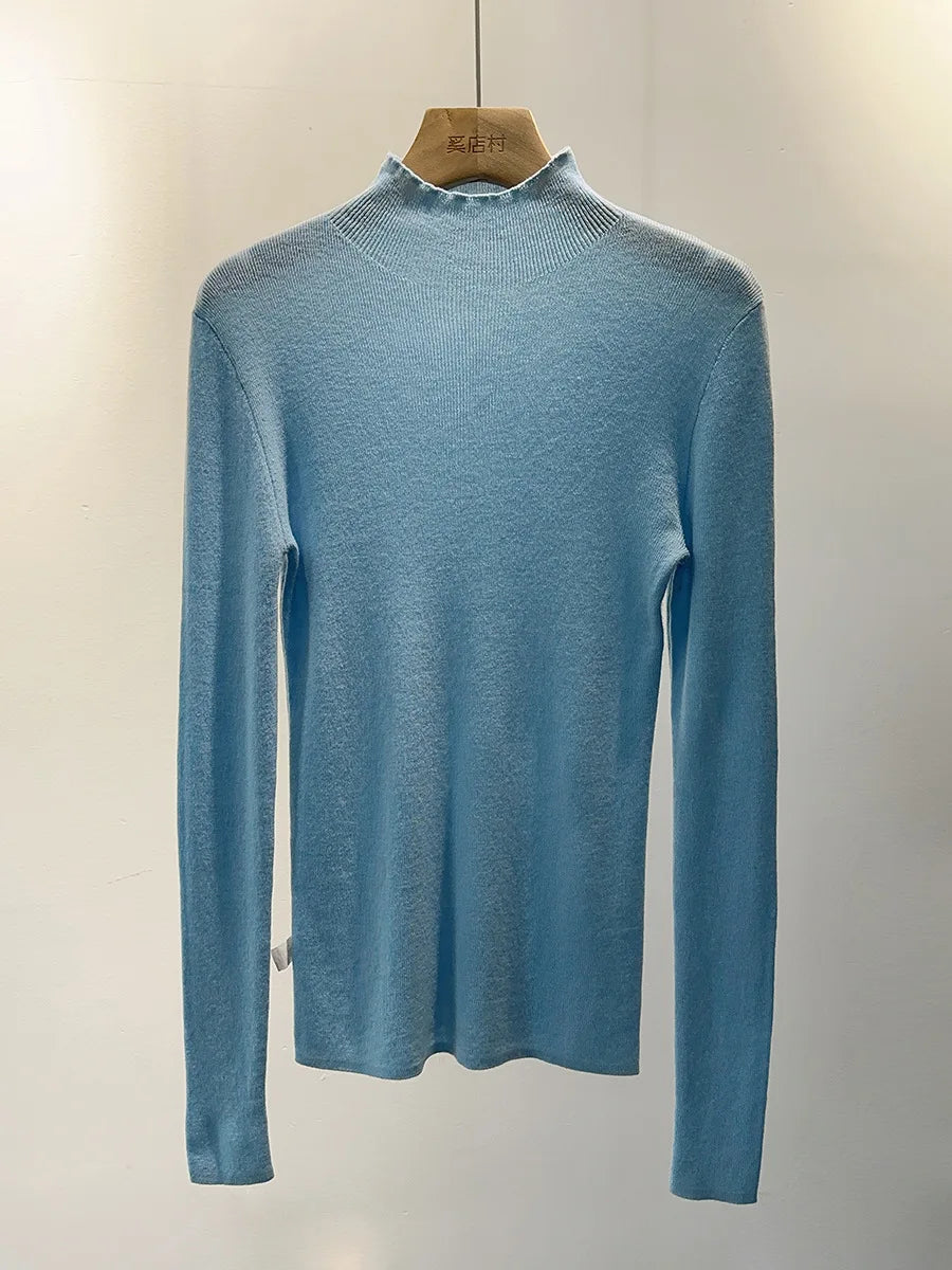 100% Wool Long Sleeve Mock Neck Sweater