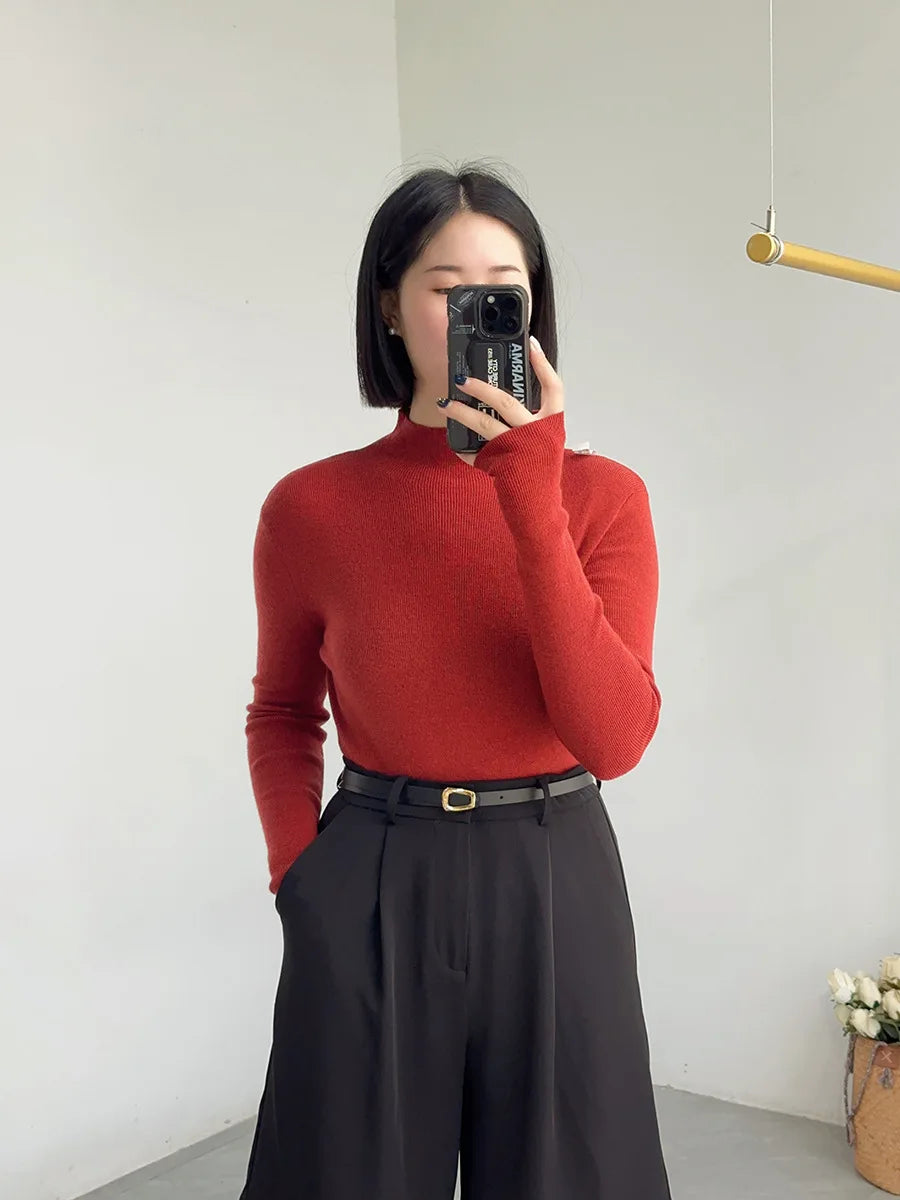 100% Wool Long Sleeve Mock Neck Sweater