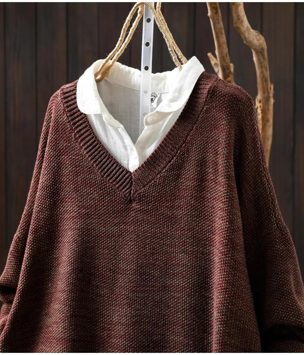 V-Neck Knitted Pullover Sweater