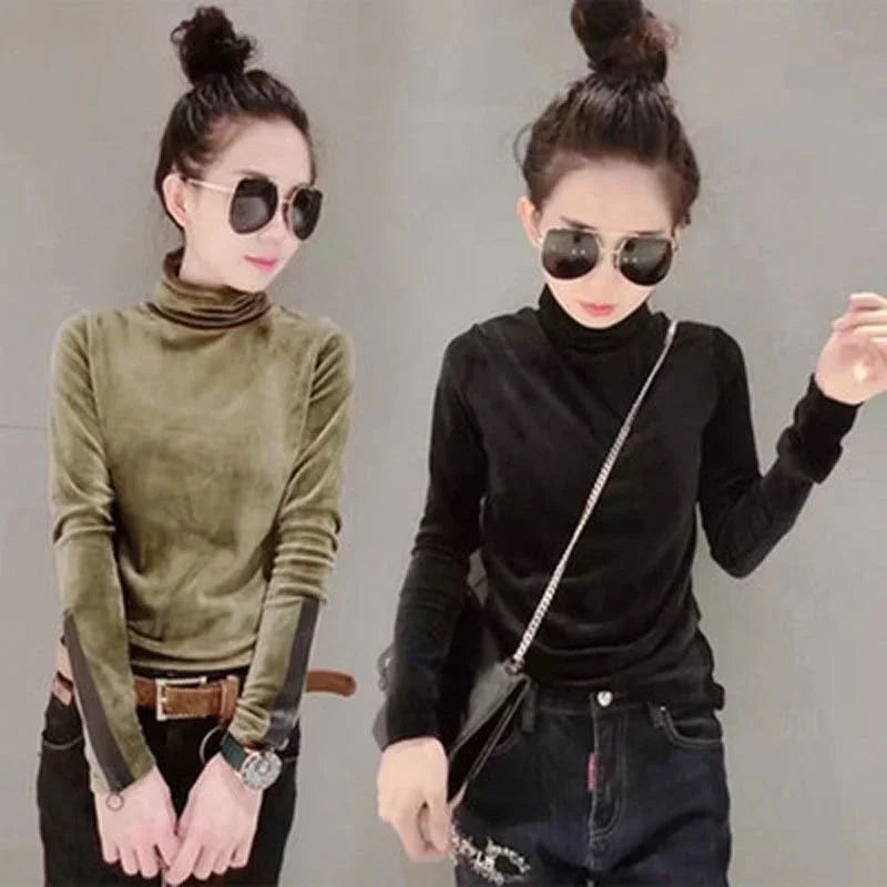 Velvet High Collar Long Sleeve Shirt