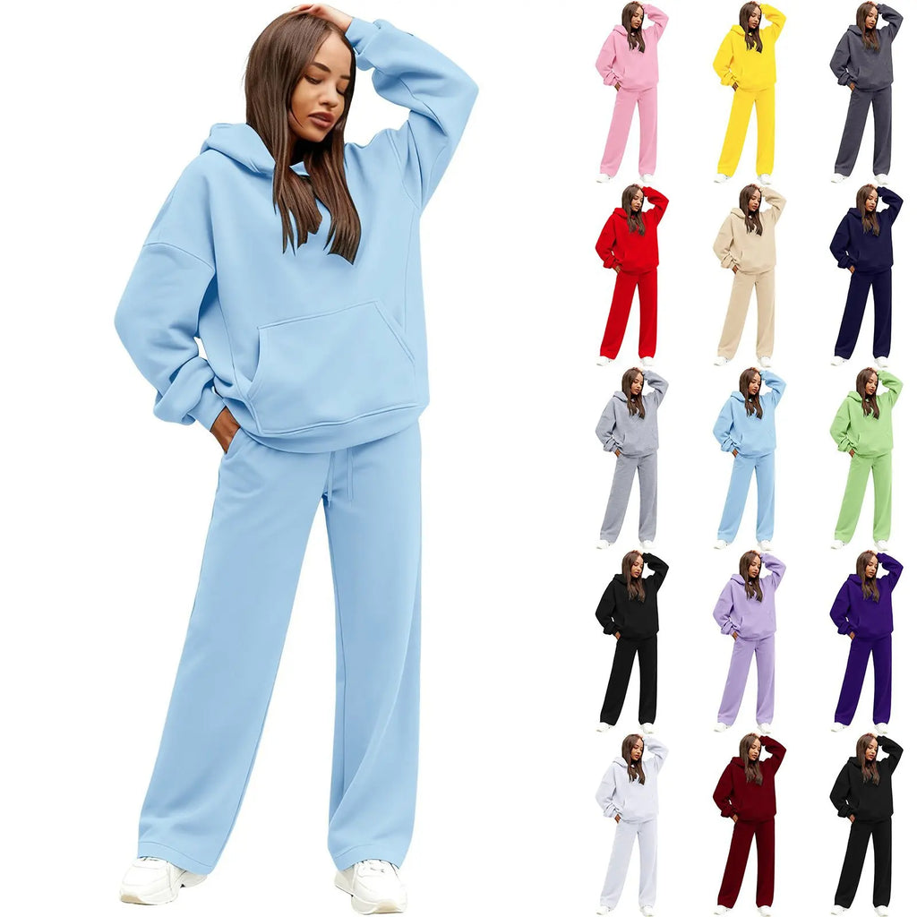 2 PiecePullover Tops And Wide Leg Pants Sweatsuit