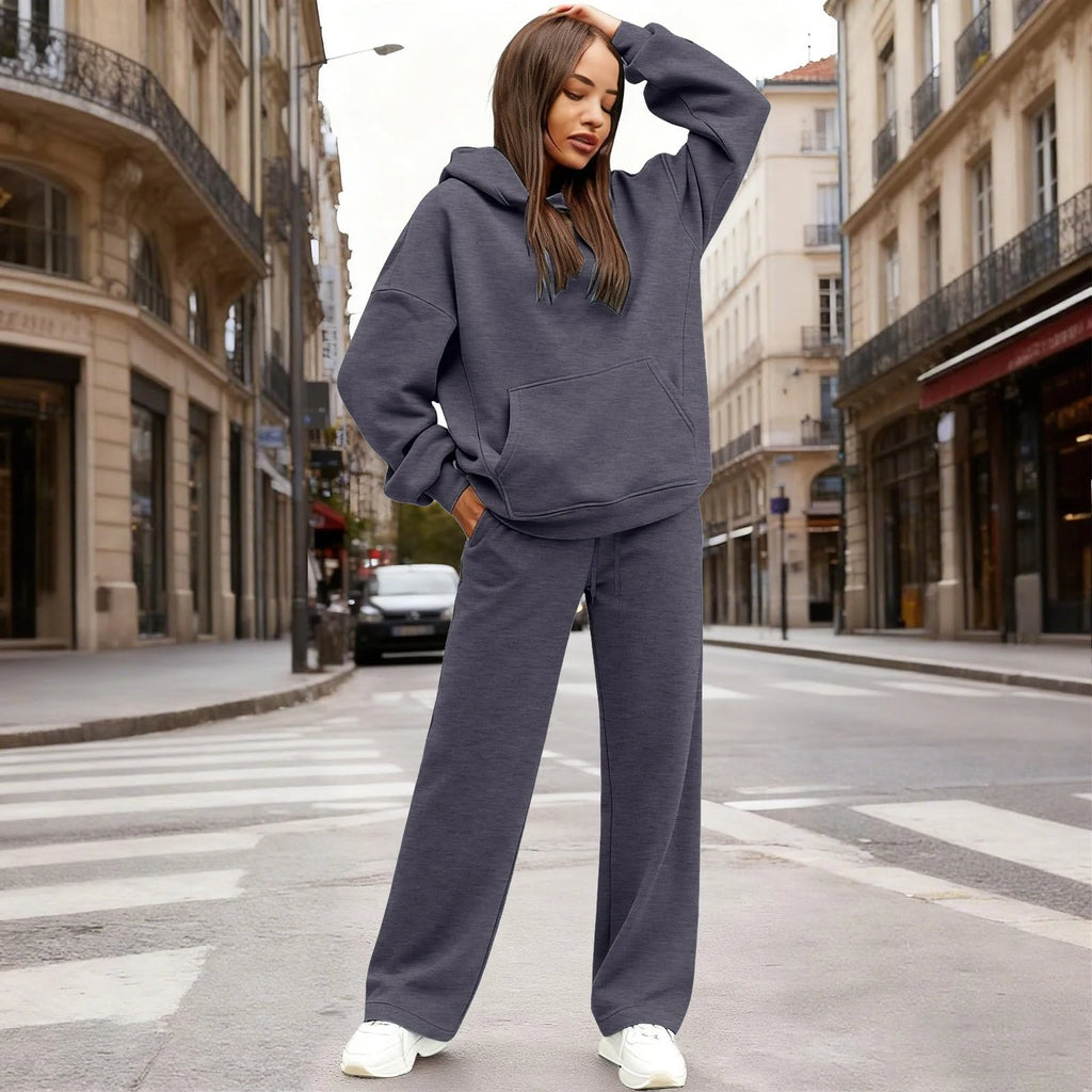 2 PiecePullover Tops And Wide Leg Pants Sweatsuit