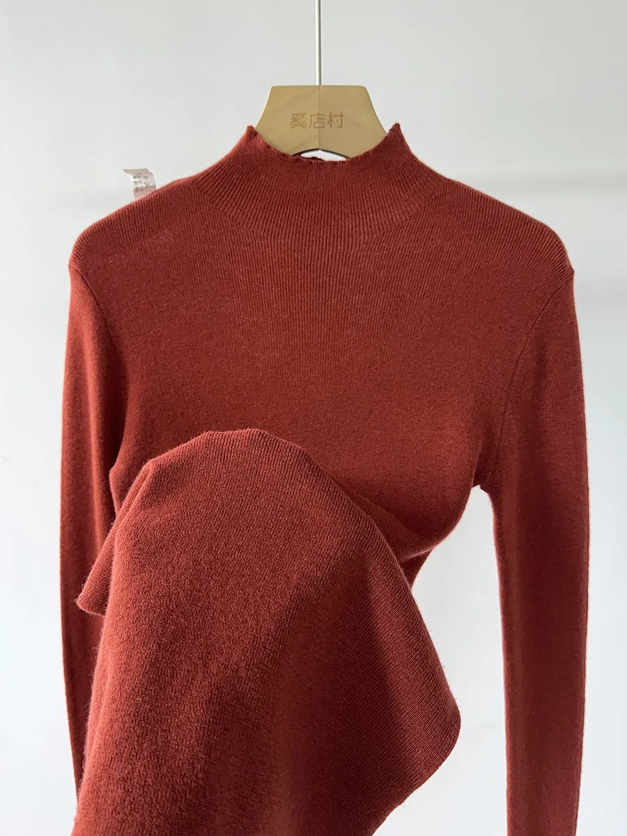 100% Wool Long Sleeve Mock Neck Sweater