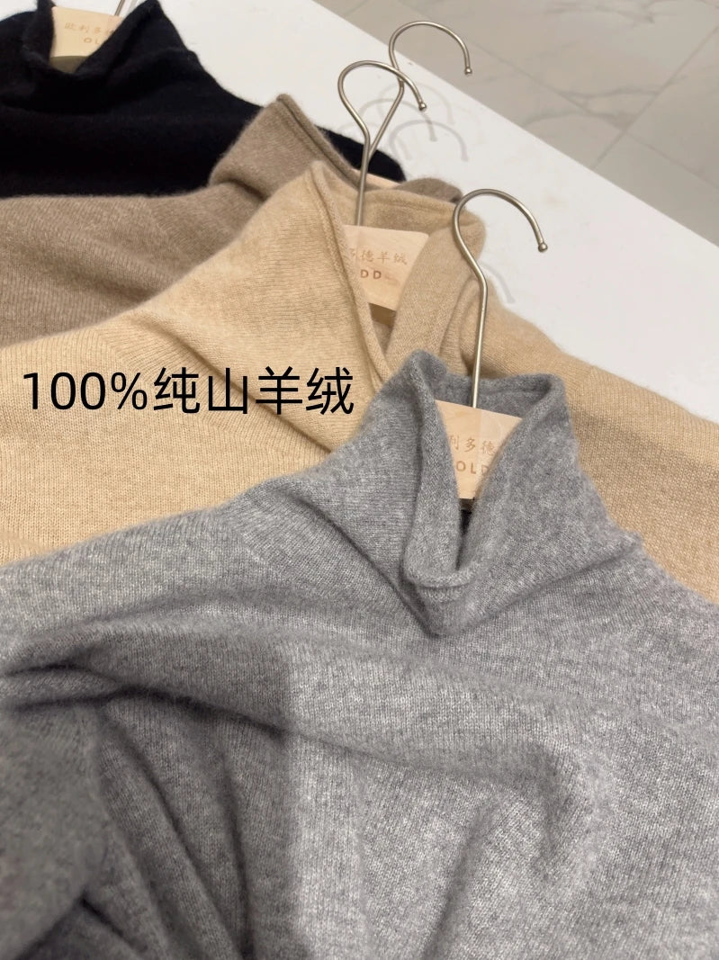 Women's 100% pure cashmere free collar slim sweater