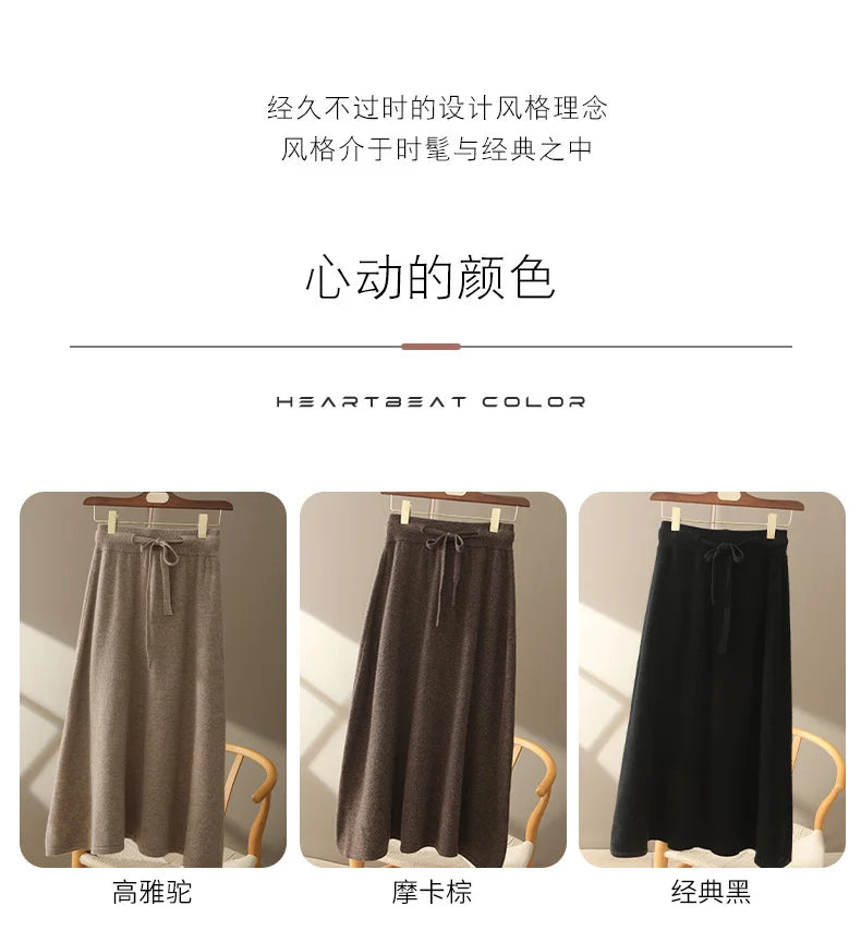 100% Pure Cashmere Wool Women's A-Line Skirt w/Pocket