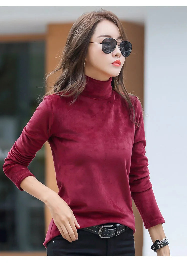 Velvet, Long Sleeve, High Neck Top
