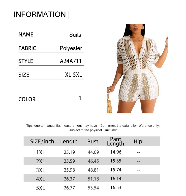 Women's 2-Piece Crochet Button Cardigan and Trouser-Shorts Beach Cover Up