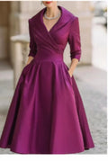 A-shaped pleated waist dress with lapel