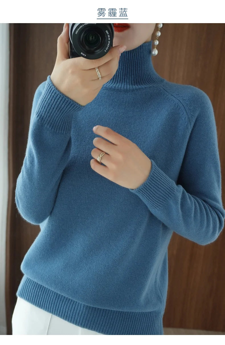 Merino Wool Mock Neck Pullover Sweater