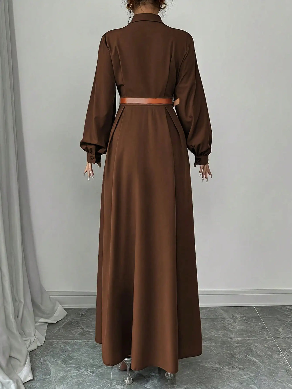 Women's Elegant Long Lantern Sleeve A-Line Maxi Dress