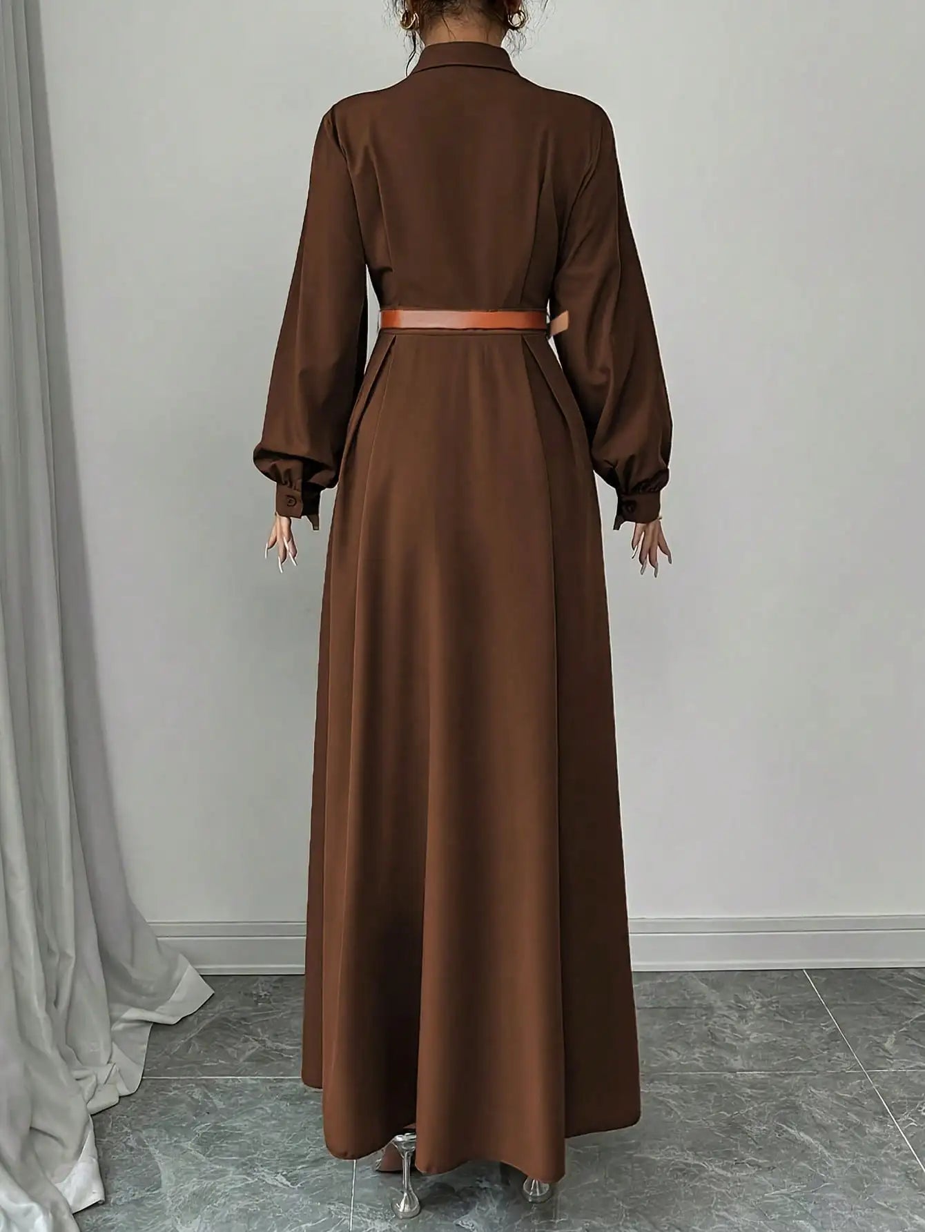 Women's Elegant Long Lantern Sleeve A-Line Maxi Dress
