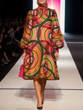 Elegant Lantern Sleeve Mid-Length Colorful Dress