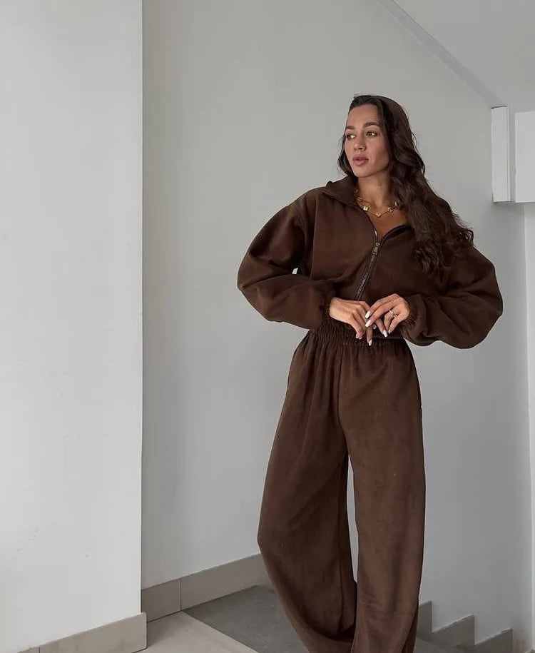 Sporty Long Sleeve Half-Zip Sports Jumpsuit with Lapel