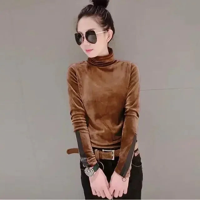 Velvet High Collar Long Sleeve Shirt