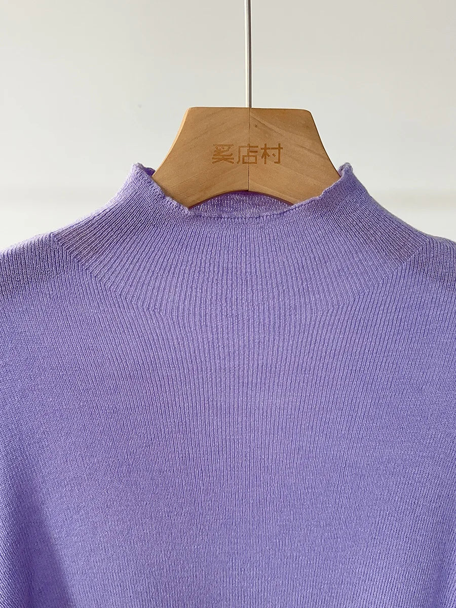 100% Wool Long Sleeve Mock Neck Sweater