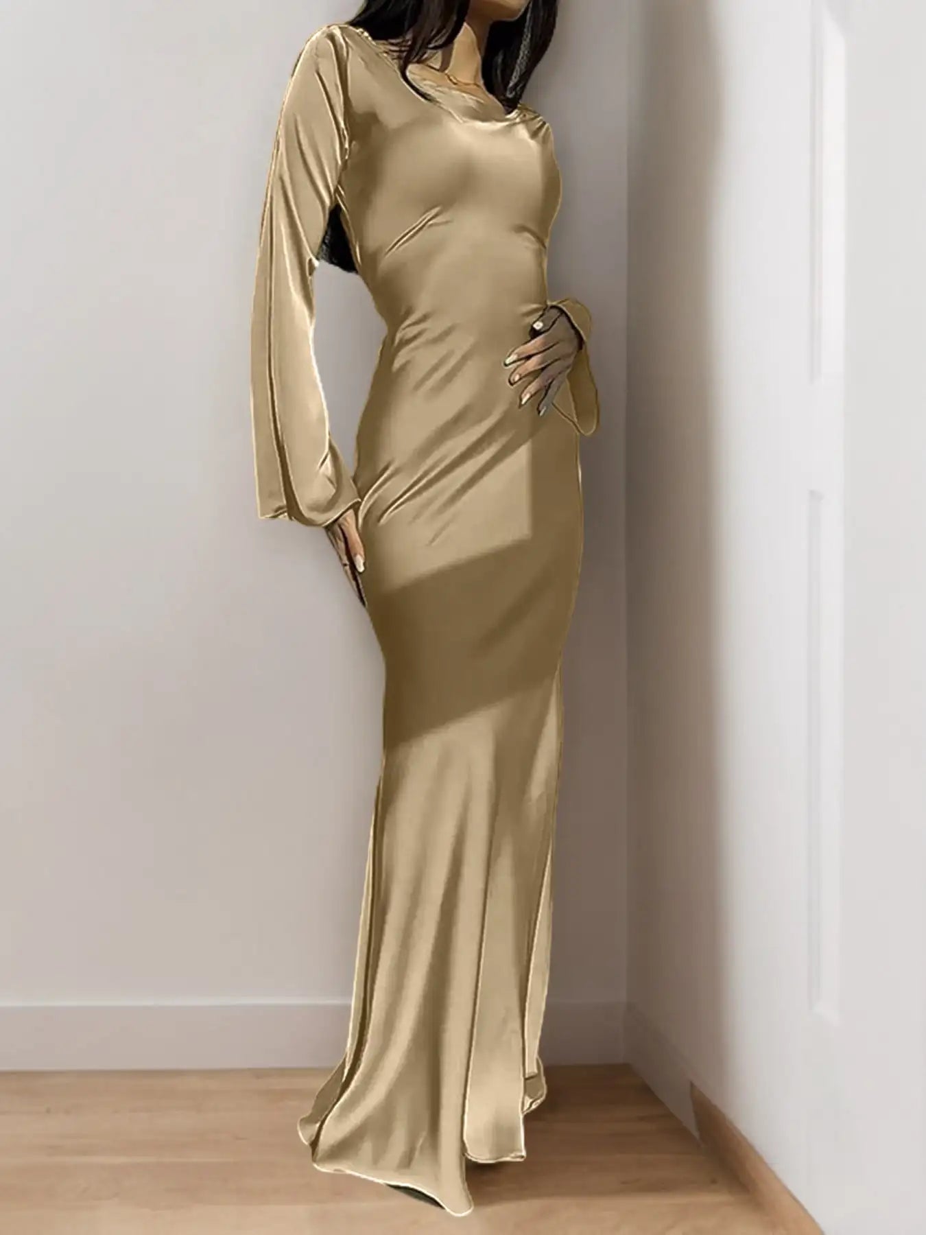 Satin Long Sleeve Maxi Dress