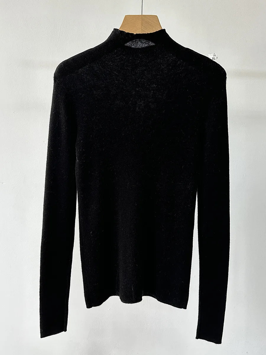 100% Wool Long Sleeve Mock Neck Sweater
