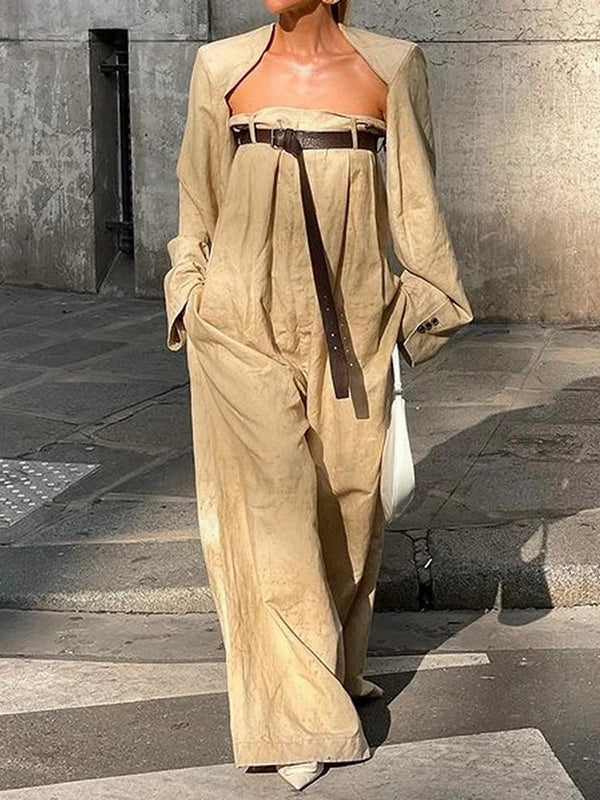 Cotton Two-piece Jumpsuit with Belt