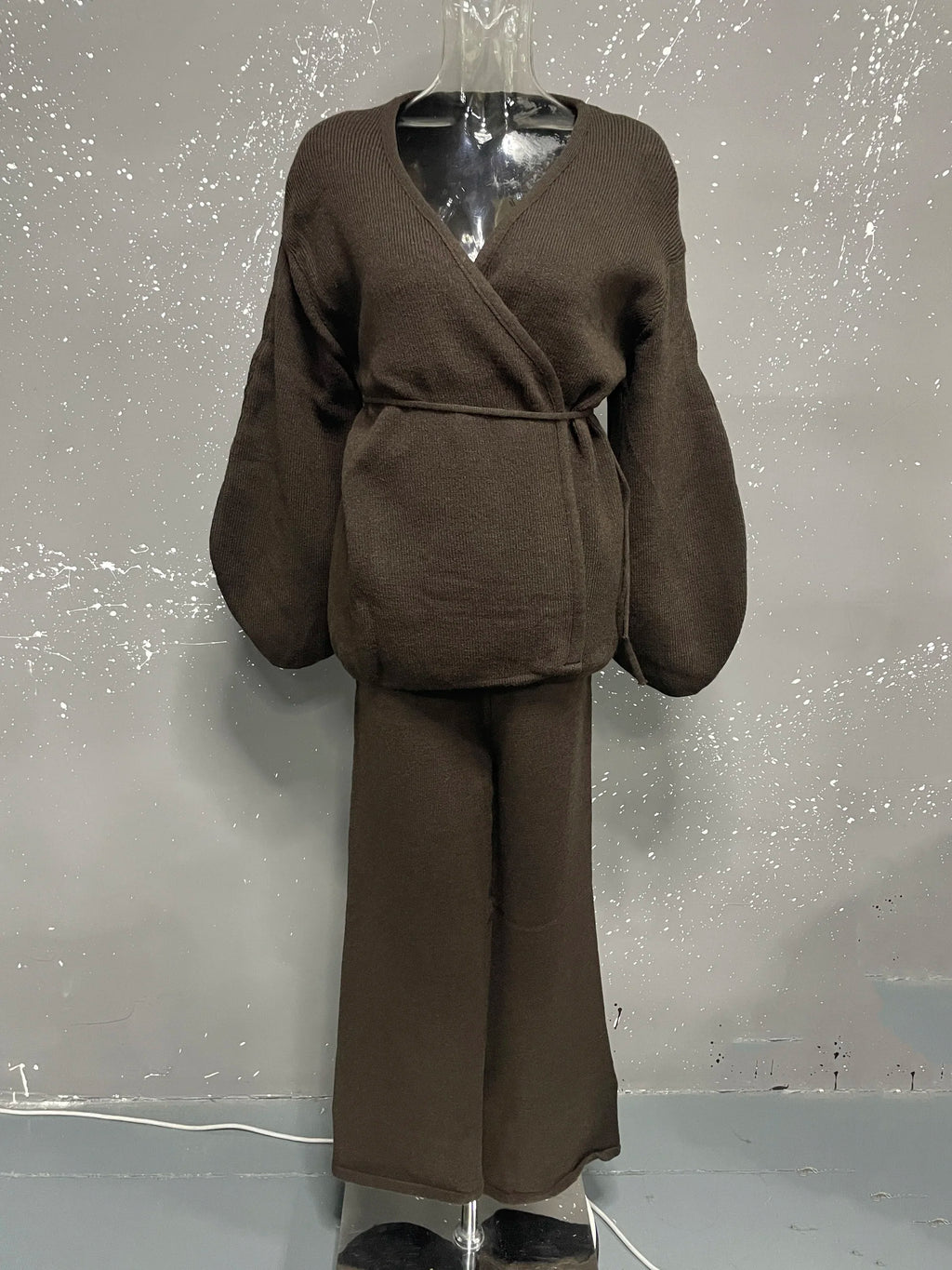 Casual Long Sleeve Sweater And High Waist Trousers Knit Set