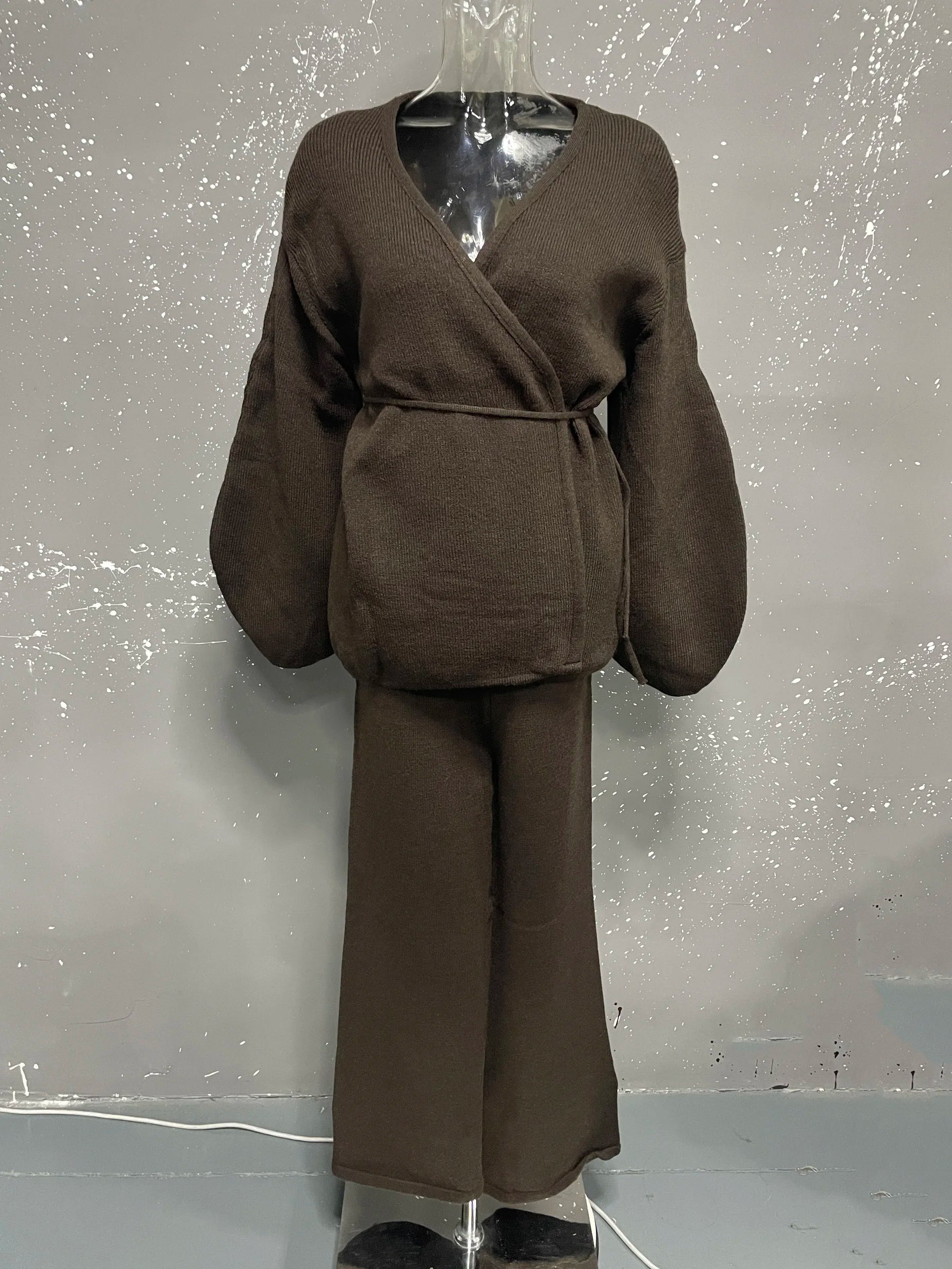 Casual Long Sleeve Sweater And High Waist Trousers Knit Set