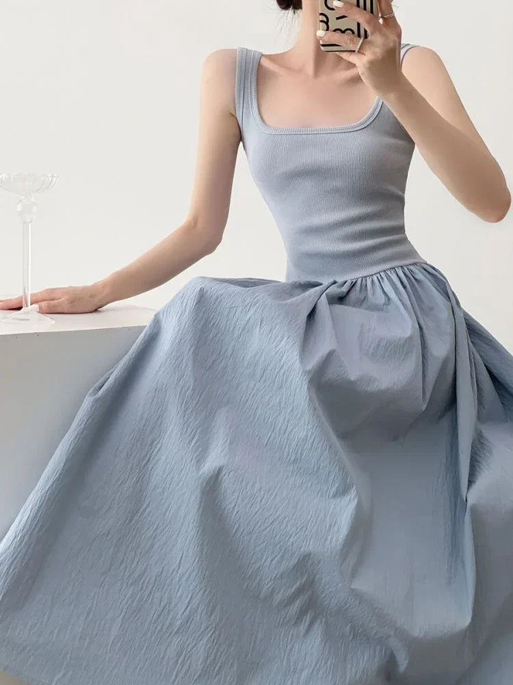 Women's Vintage Sleeveless Square Neck Dress