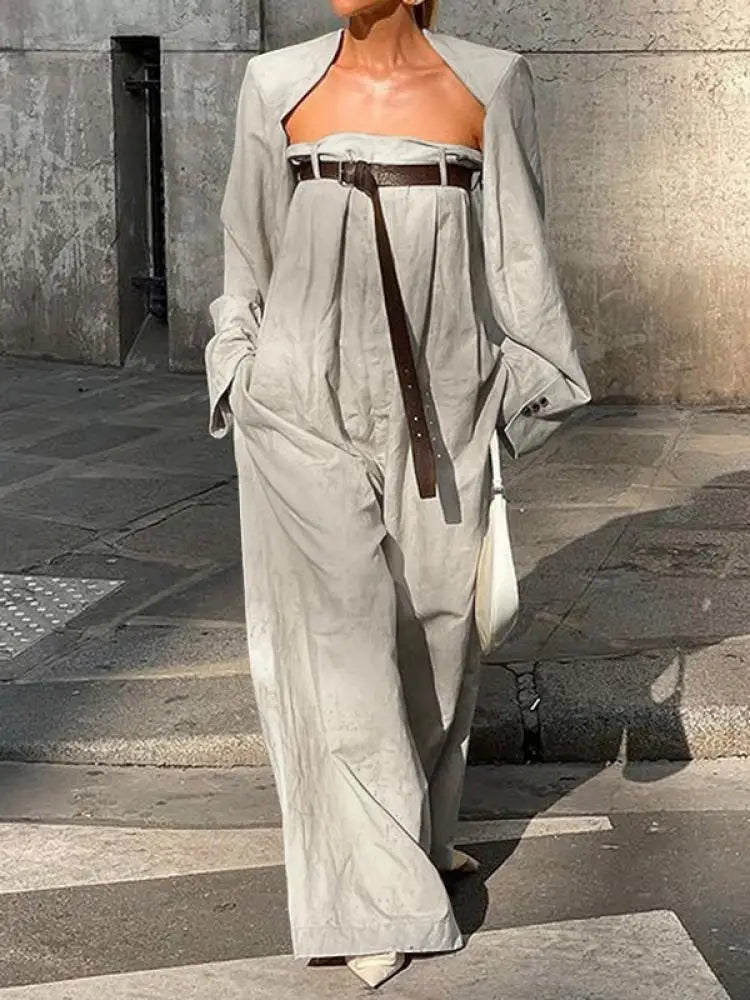 Cotton Two-piece Jumpsuit with Belt