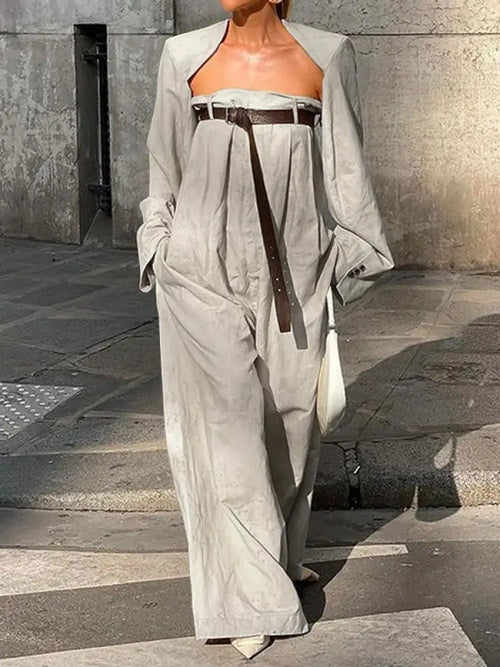 Cotton Two-piece Jumpsuit with Belt