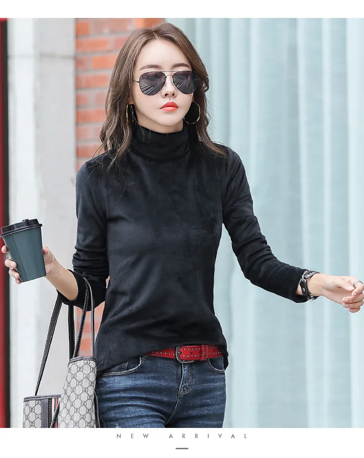 Velvet, Long Sleeve, High Neck Top